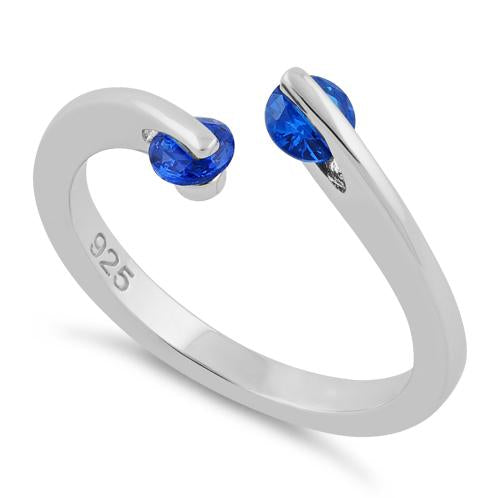 Sterling Silver Double Round Blue Spinel CZ Ring