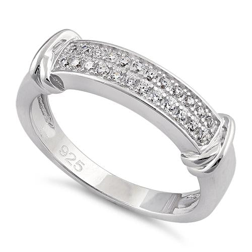 Sterling Silver Double Row Round Clear CZ Ring