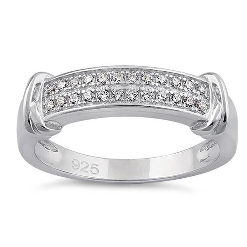 Sterling Silver Double Row Round Clear CZ Ring