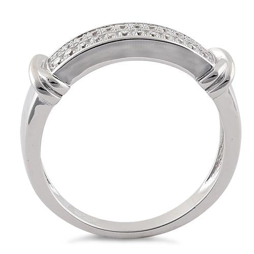 Sterling Silver Double Row Round Clear CZ Ring