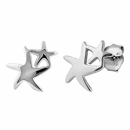 Sterling Silver Double Star Stud Earrings