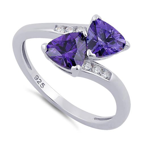 Sterling Silver Double Trillion Cut Amethyst CZ Ring