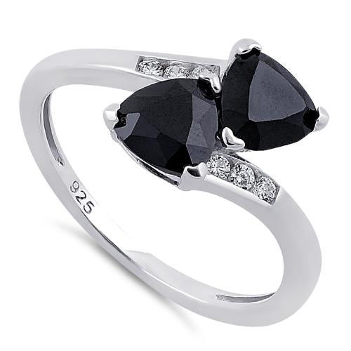 Sterling Silver Double Trillion Cut Black CZ Ring