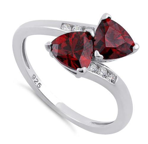 Sterling Silver Double Trillion Cut Garnet CZ Ring