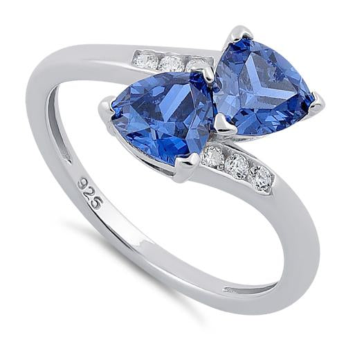 Sterling Silver Double Trillion Cut Tanzanite CZ Ring