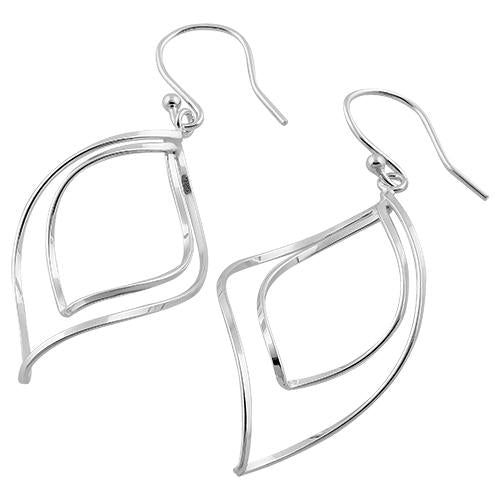 Sterling Silver Double Twisted Leaf Hook Earrings