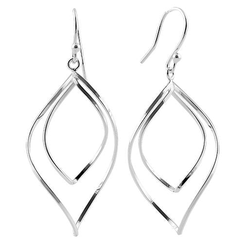 Sterling Silver Double Twisted Leaf Hook Earrings