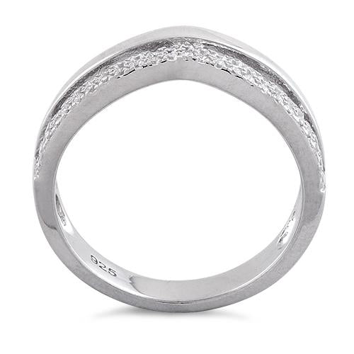 Sterling Silver Double V-Accented Clear CZ Ring