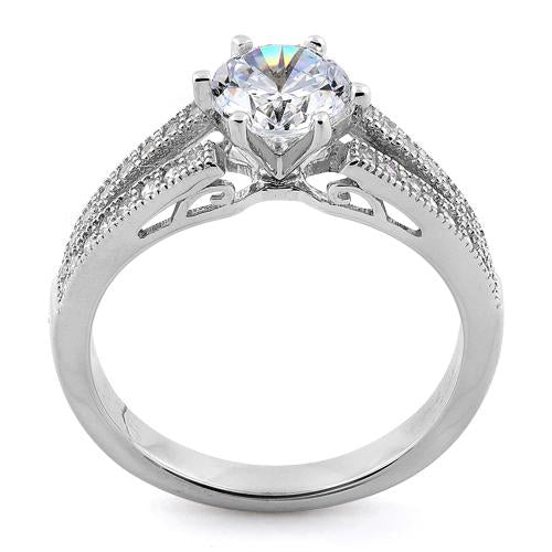 Sterling Silver Double V Engagement Clear CZ Ring