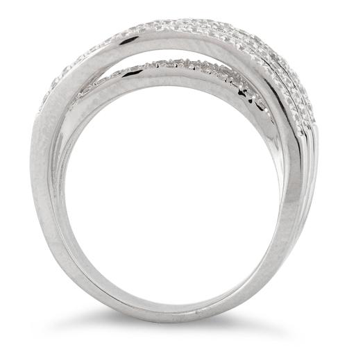 Sterling Silver Double Wave Pave CZ Ring