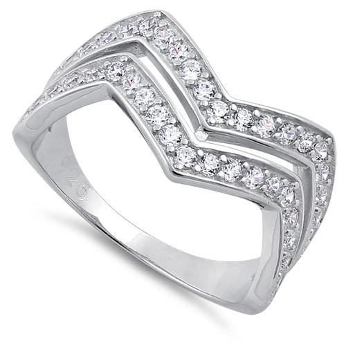 Sterling Silver Double Zig Zag Clear CZ Ring