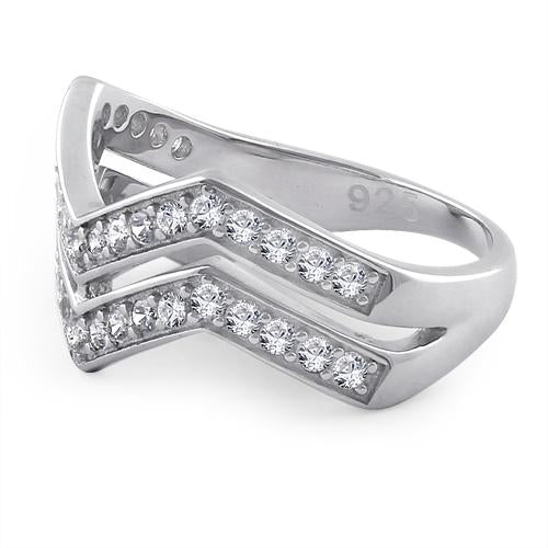 Sterling Silver Double Zig Zag Clear CZ Ring