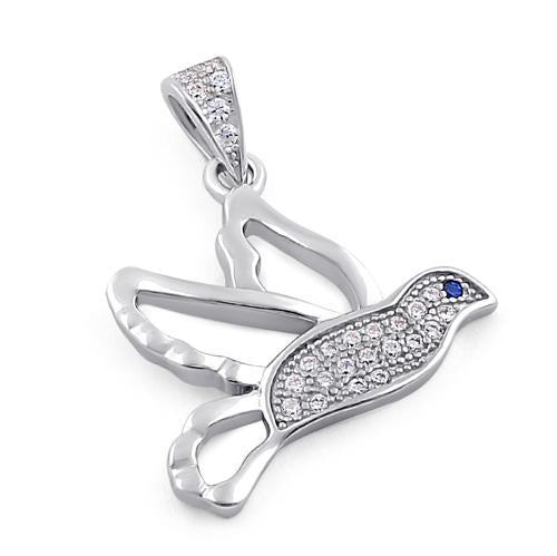 Sterling Silver Dove Blue & Clear CZ Pendant