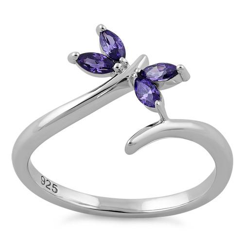 Sterling Silver Dragonfly Amethyst CZ Ring