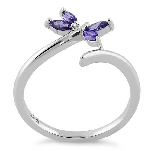 Sterling Silver Dragonfly Amethyst CZ Ring