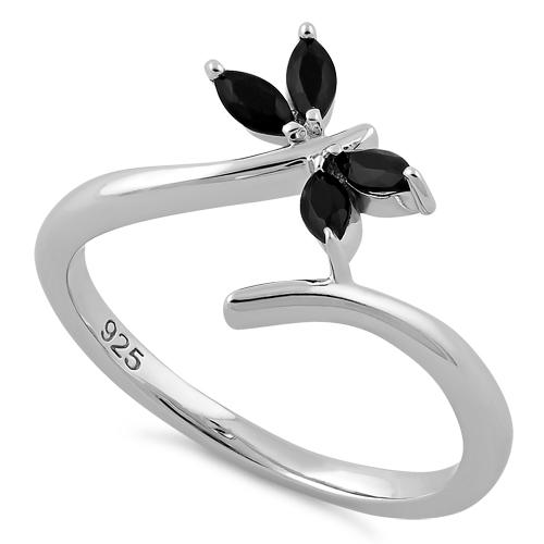 Sterling Silver Dragonfly Black CZ Ring