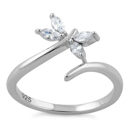 Sterling Silver Dragonfly Clear CZ Ring