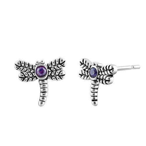 Sterling Silver Dragonfly CZ Stud Earrings