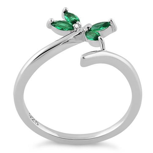 Sterling Silver Dragonfly Green CZ Ring