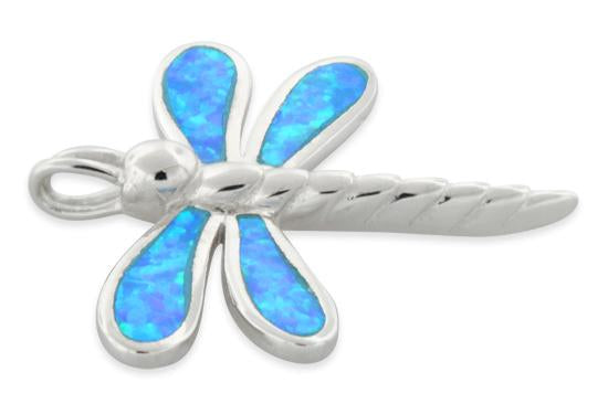 Sterling Silver Dragonfly Lab Opal Pendant