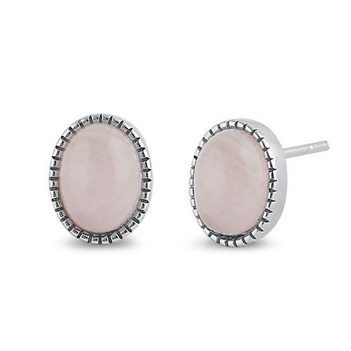 Sterling Silver Rose Quartz Oval Stone Earrings