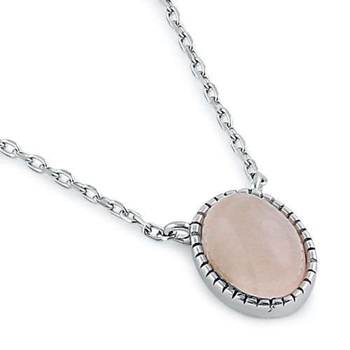 Sterling Silver Rose Quartz Oval Stone Necklace