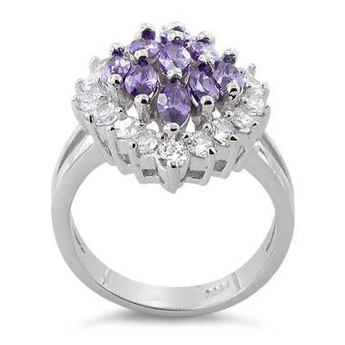 Sterling Silver Elegant Amethyst Marquise Cut CZ Ring