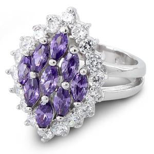 Sterling Silver Elegant Amethyst Marquise Cut CZ Ring