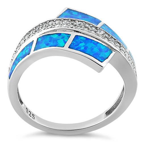 Sterling Silver Elegant Blue Lab Opal & Clear CZ Ring