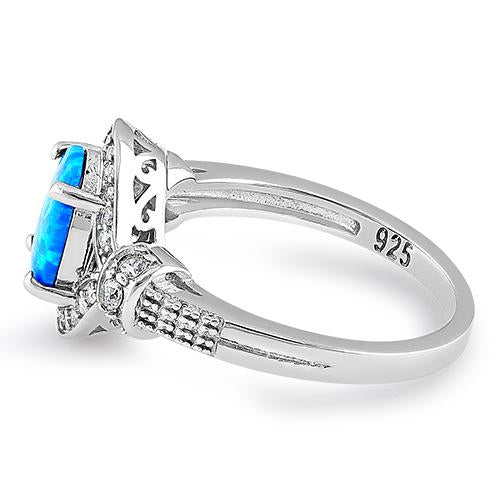 Sterling Silver Blue Oval Lab-Opal CZ Ring