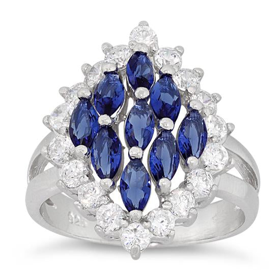 Sterling Silver Elegant Blue Sapphire Marquise Cut CZ Ring