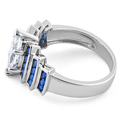 Sterling Silver Elegant Blue Spinel Marquise Clear CZ Ring