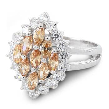 Sterling Silver Elegant Champagne Marquise Cut CZ Ring