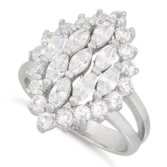 Sterling Silver Elegant Clear Marquise Cut CZ Ring