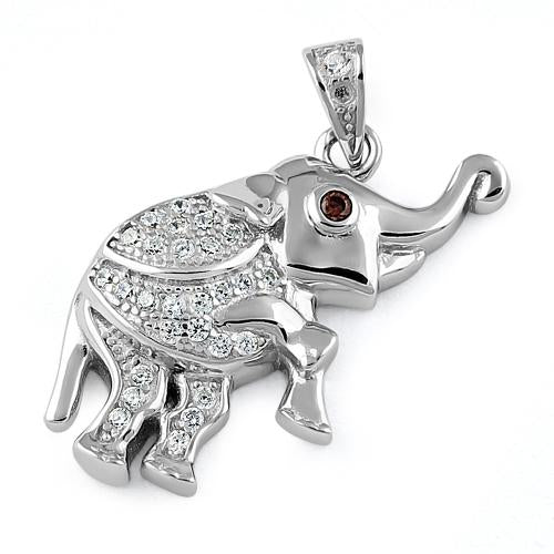 Sterling Silver Elegant Elephant Clear & Brown CZ Pendant