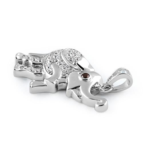 Sterling Silver Elegant Elephant Clear & Brown CZ Pendant