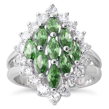 Sterling Silver Elegant Emerald Marquise Cut CZ Ring