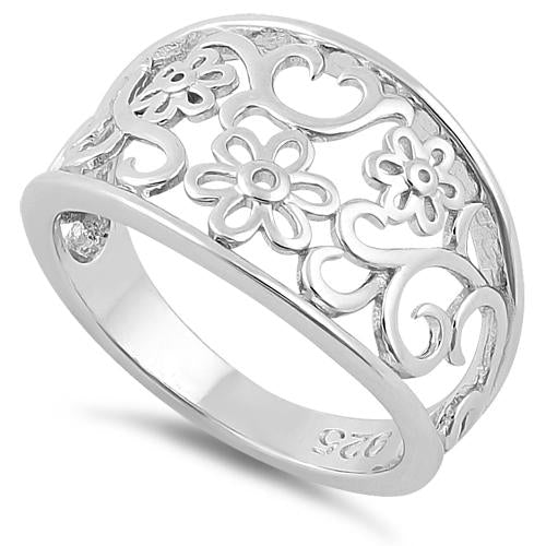 Sterling Silver Elegant Flowers Ring