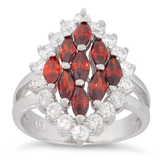 Sterling Silver Elegant Garnet Marquise Cut CZ Ring