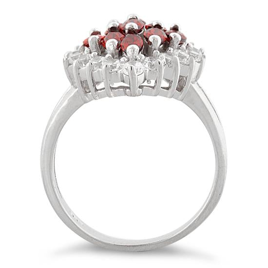 Sterling Silver Elegant Garnet Marquise Cut CZ Ring