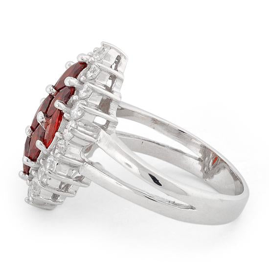 Sterling Silver Elegant Garnet Marquise Cut CZ Ring