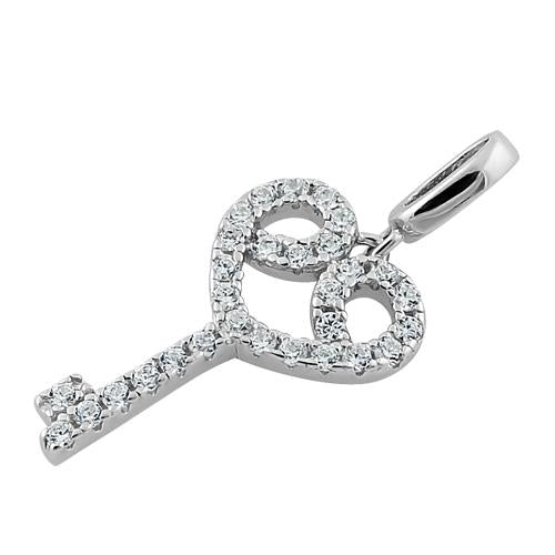 Sterling Silver Elegant Heart Key Clear CZ Pendant