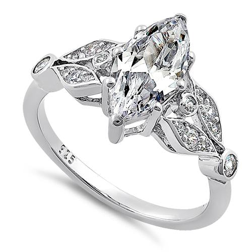 Sterling Silver Elegant Marquise Cut Clear CZ Engagement Ring