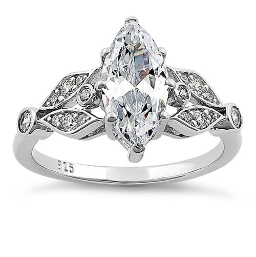Sterling Silver Elegant Marquise Cut Clear CZ Engagement Ring