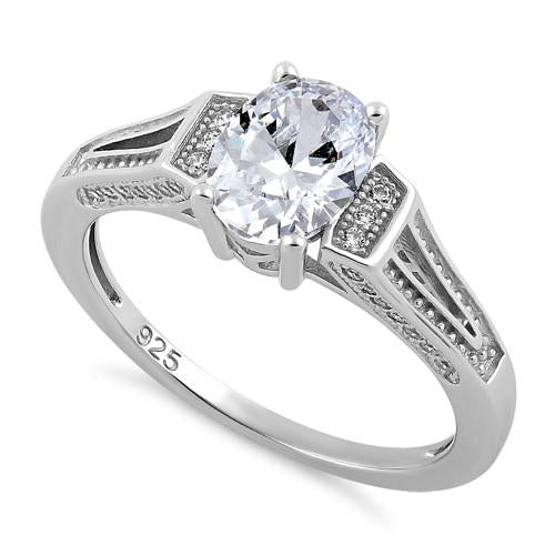 Sterling Silver Elegant Oval Clear CZ Ring