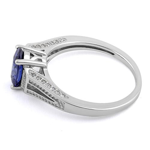 Sterling Silver Elegant Oval Tanzanite CZ Ring