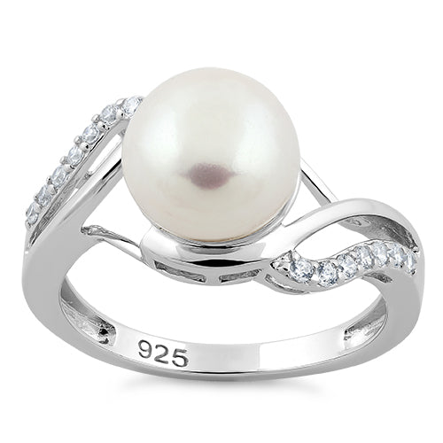 Sterling Silver Elegant Pearl CZ Ring