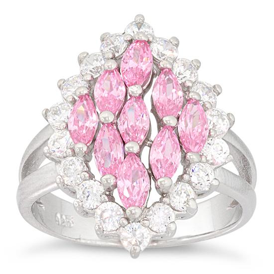 Sterling Silver Elegant Pink Marquise Cut CZ Ring