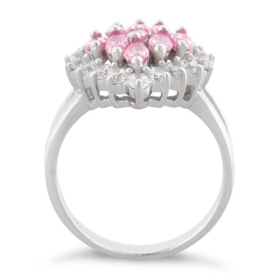 Sterling Silver Elegant Pink Marquise Cut CZ Ring