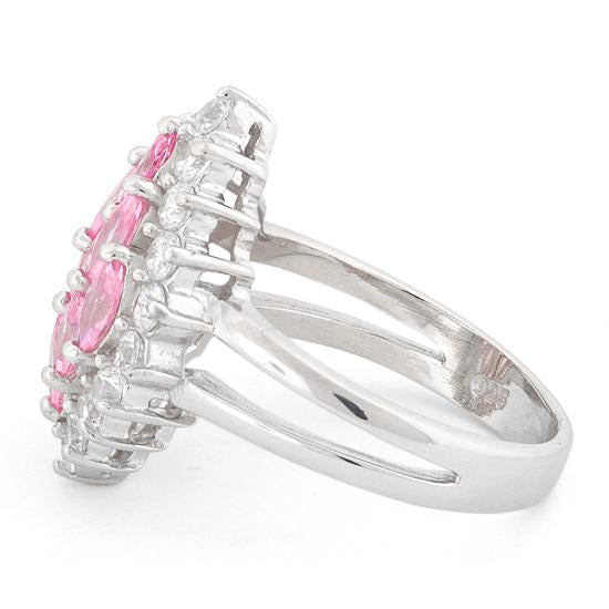 Sterling Silver Elegant Pink Marquise Cut CZ Ring